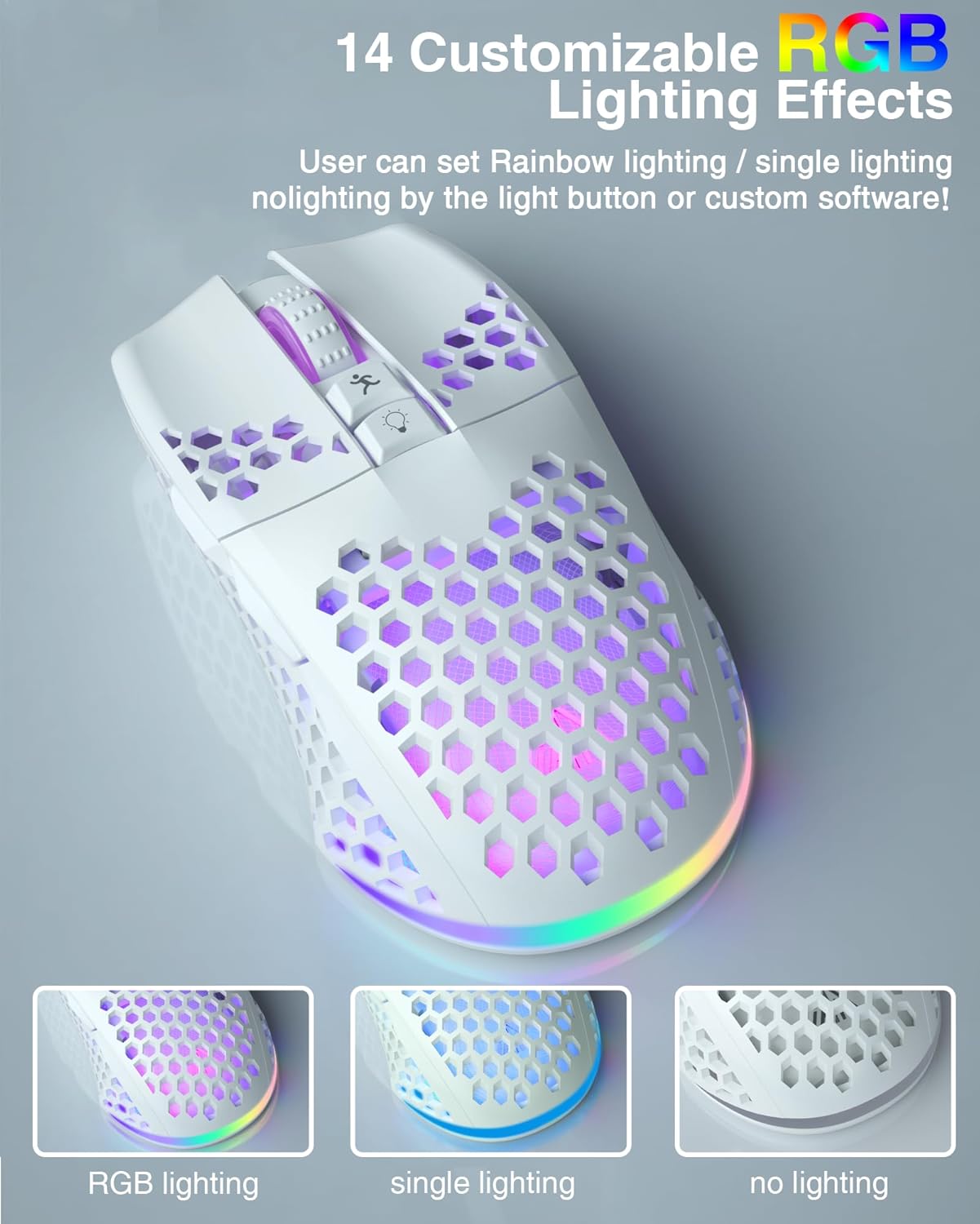White Wireless Honeycomb Gaming Mouse,8000 DPI Tri-Modes BT5.1/Type-C Wired