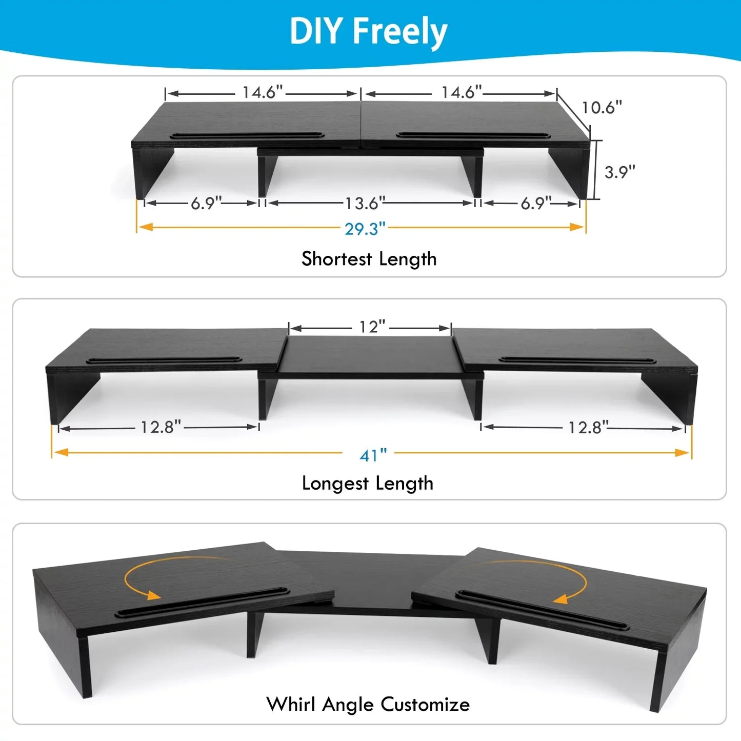Dual Monitor Stand Riser with Adjustable Length & Angle