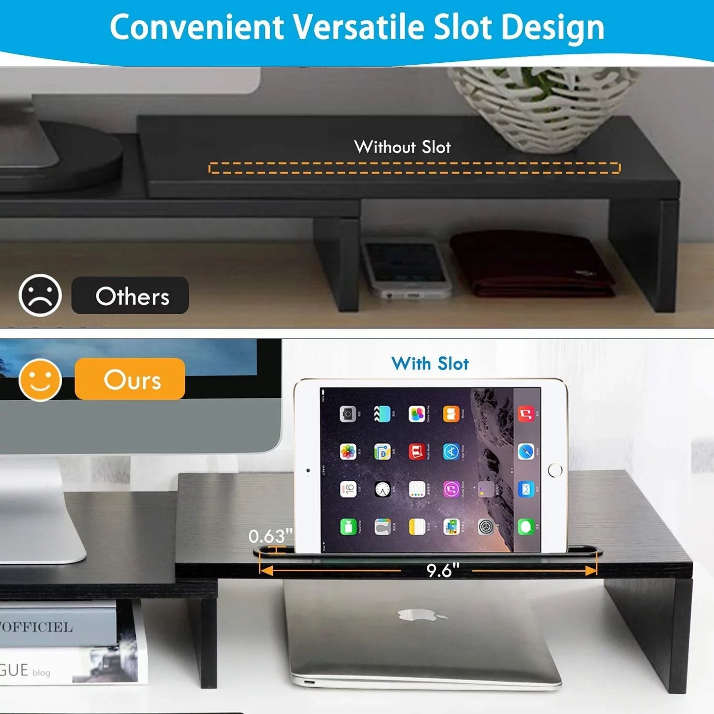 Dual Monitor Stand Riser with Adjustable Length & Angle