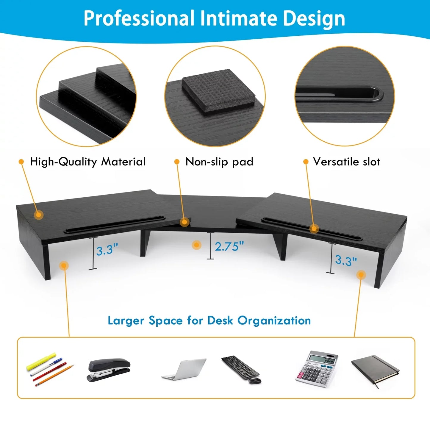 Dual Monitor Stand Riser with Adjustable Length & Angle