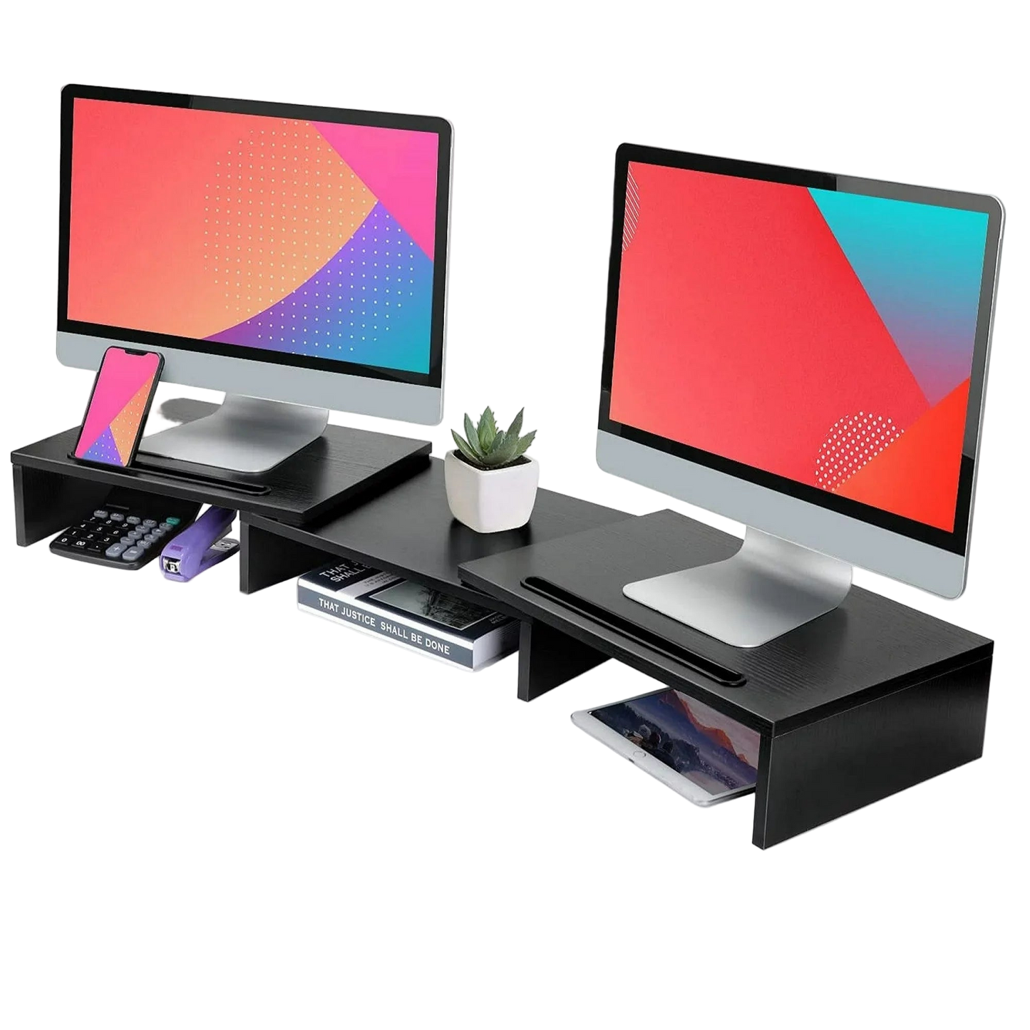 Dual Monitor Stand Riser with Adjustable Length & Angle