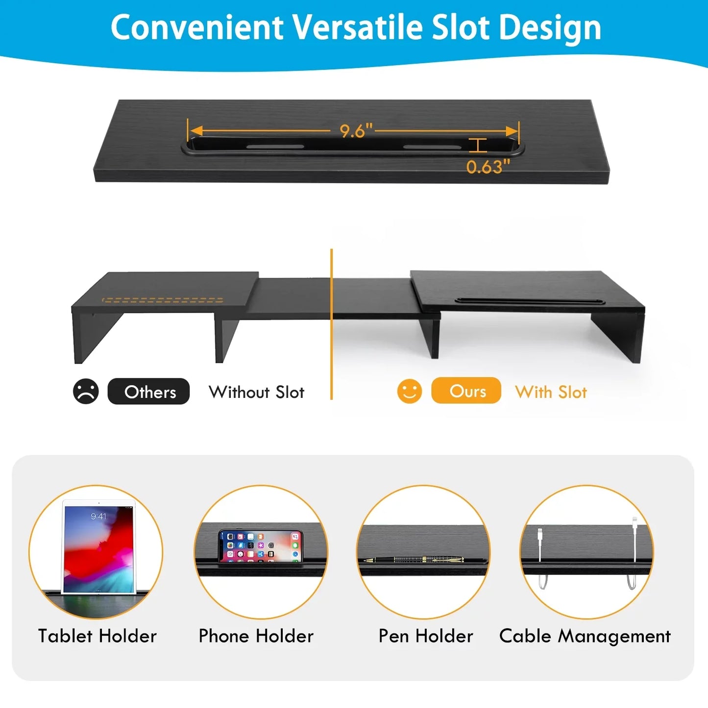Dual Monitor Stand Riser with Adjustable Length & Angle
